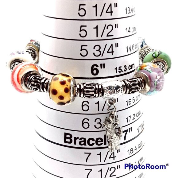 Colorful Frog Charm Cuff Bracelet Pendant Lampwork Handcrafted Glass Bead - Picture 5 of 7